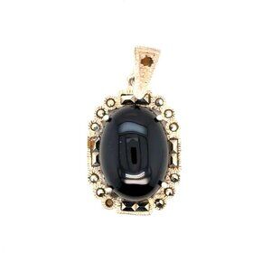 925 Black Cabuchon/Marcasite Pendant